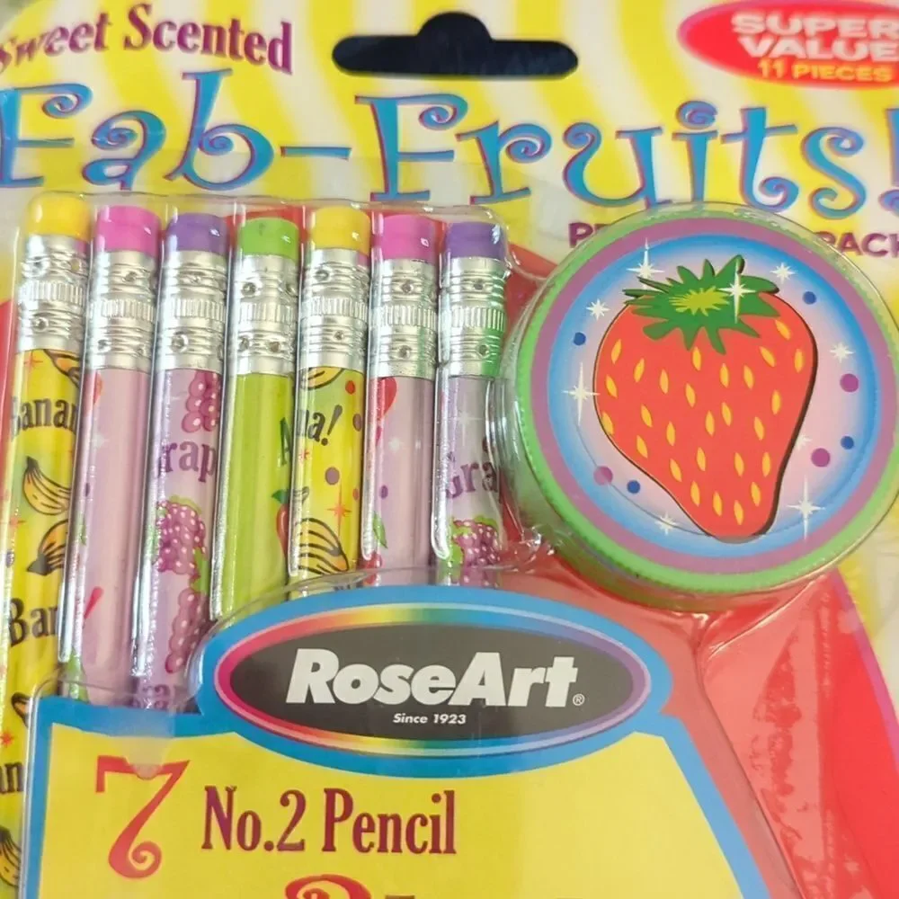 Roseart retro Fab Fruits pencil and eraser set‎ kawaii NEW